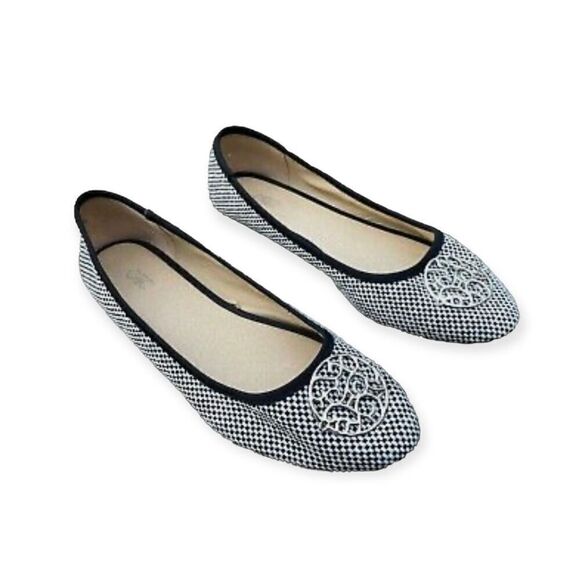 Womens Cato Black & White Tweed Medallion Slides - Sz 9 - Picture 1 of 6